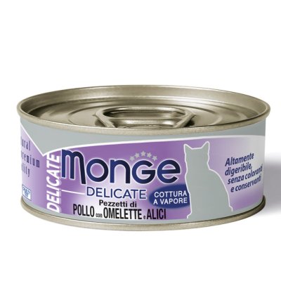 MONGE NATURAL Cat  konzerva  kuřecí  a ančovičky 80g/24bal. - 2157 monge_gatto_umido_natural_delicate_pezzetti_di_pollo_con_omolette_e_alici.jpg
