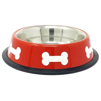 Miska nerez s gumou červená+KOST 0,2l/12cm (144)