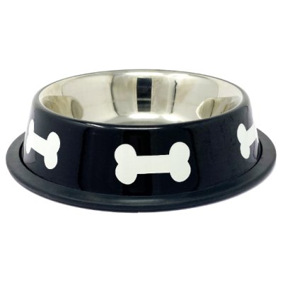 Miska nerez s gumou černá+KOST 0,2l/12cm (144)