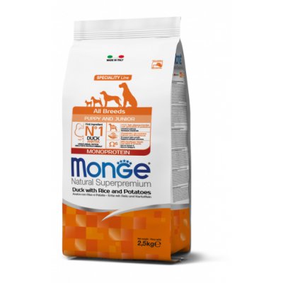 MONGE DOG Puppy & Junior Kachna, rýže, brambory 2,5kg 31,5/18,5