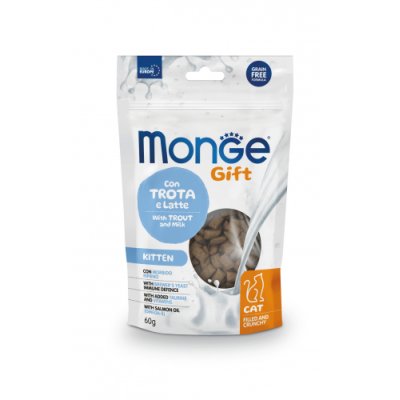 MONGE GIFT Cat KITTEN  Plněné polštářky s pstruhem a mlékem 60g/10