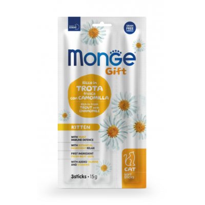 MONGE GIFT  Cat  KITTEN Dentální jemné tyčinky  pstruh/heřmánek 15g(35)