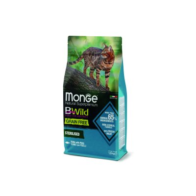 MONGE BWILD Cat Sterilised Tuňák s hráškem    33/11   1,5kg