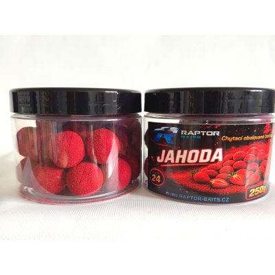 RAPTOR Chytací obalované boilies pr. 24 -  JAHODA - 250g
